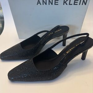 Anne Klein Glittering Black Slingback Heels